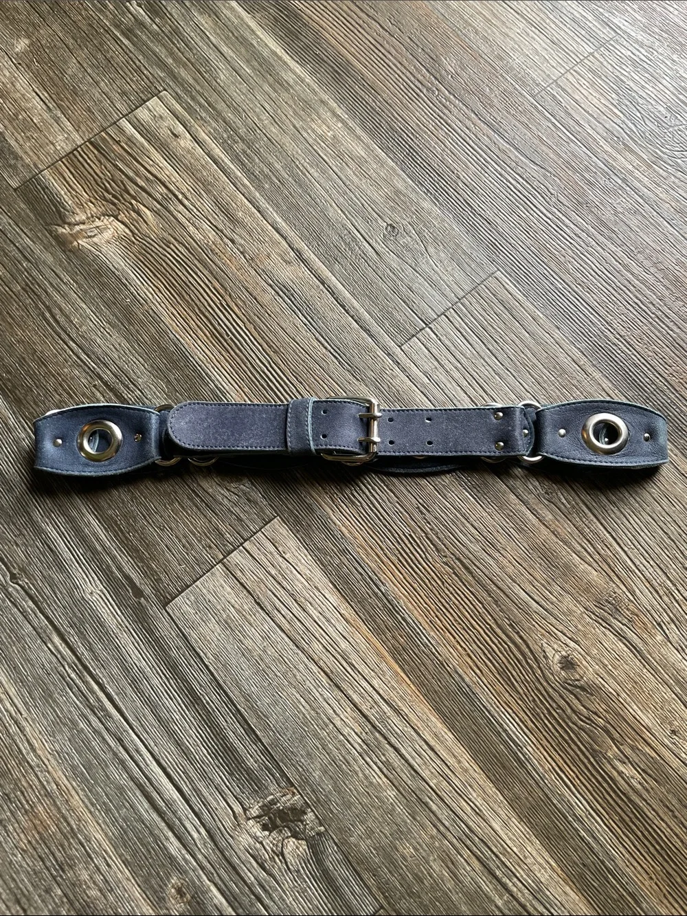 Armani Exchange Blue suede Belt with Silver Grommet Accents